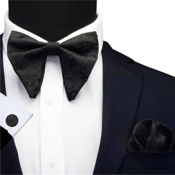 New Paisley Adjustable Pre-tied Cufflink Set Black - Picture 3 of 6